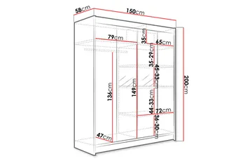 Camino Garderob 150x58x200 cm LED-belysning - Beige - Products - Förvaring - Garderober & garderobssystem
