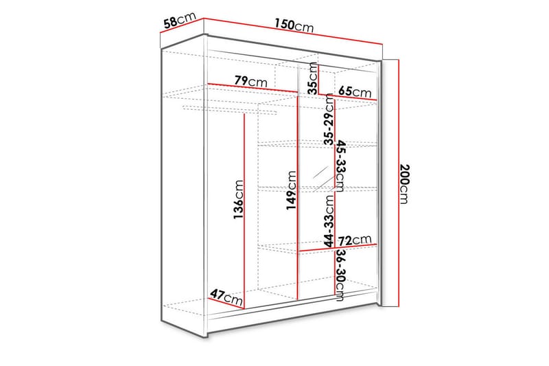 Camino Garderob 150x58x200 cm LED-belysning - Brun - Products - Förvaring - Garderober & garderobssystem