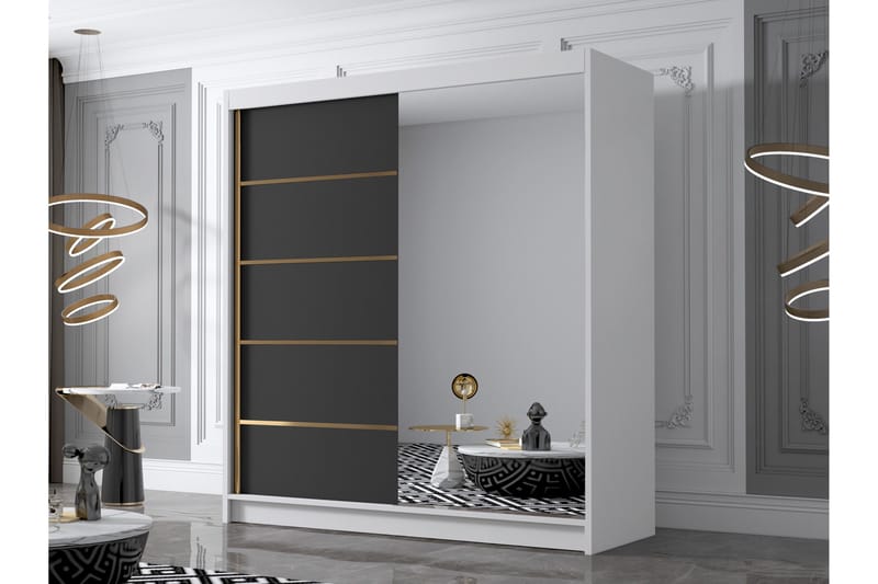 Chavez Garderob med Spegel 180x215 cm - Svart/Vit - Products - Förvaring - Garderober & garderobssystem