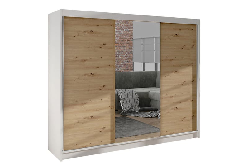 Cyria Garderob med Spegel 200x215 cm - Brun/Vit - Products - Förvaring - Garderober & garderobssystem