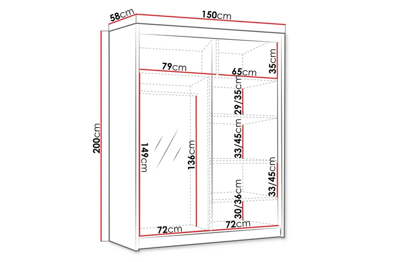 Emet Garderob med Spegel 150x200 cm - Svart - Products - Förvaring - Garderober & garderobssystem
