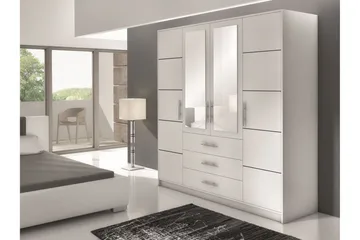 Escaldes Stor Garderob med Spegel 196 cm bred 200 cm hög - Vit - Products - Förvaring - Garderober & garderobssystem