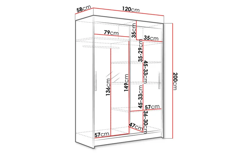 Estella Garderob 120 cm Skjutdörrar Böjd Spegel - Ek/Spegel - Products - Förvaring - Garderober & garderobssystem
