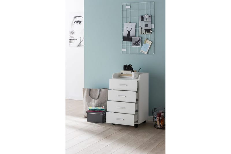 Rullkontejner Wohnling 4 lådor med hjul, förvaringsbricka, foliebelagd spånskiva, modern stil Vit - Vit - Products - Förvaring - Förvaringsmöbler - Byrå - Hurts