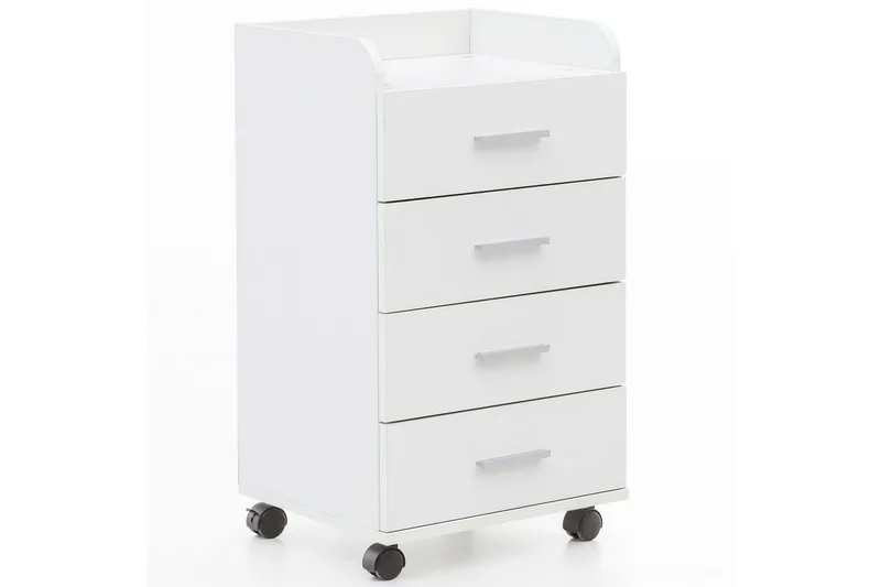 Rullkontejner Wohnling 4 lådor med hjul, förvaringsbricka, foliebelagd spånskiva, modern stil Vit, Vit