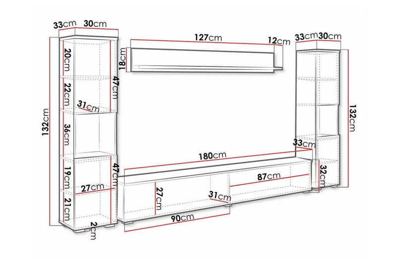 Galbally Möbelset För Vardagsrum White - Products - Förvaring - Förvaringsmöbler - Möbelset för vardagsrum