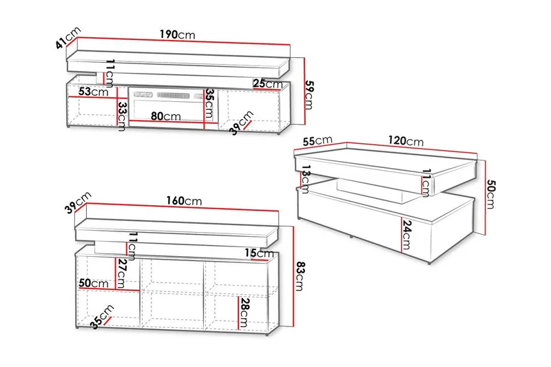 Glenndale Möbelset Vardagsrum med Belysning - Svart - Products - Förvaring - Förvaringsmöbler - Möbelset för vardagsrum