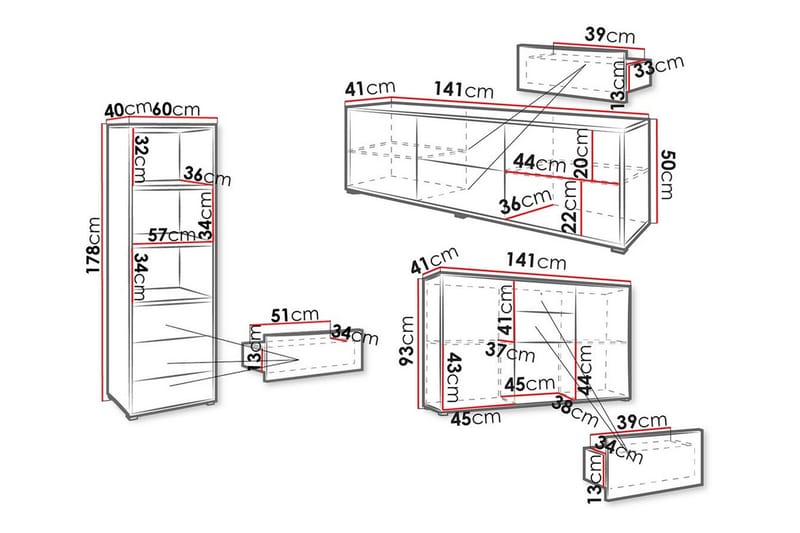 Kintore Möbelset För Vardagsrum White - Products - Förvaring - Förvaringsmöbler - Möbelset för vardagsrum