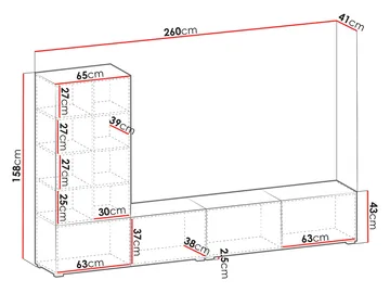 Klinkerville möbelset ribbad TV bänk vitrinskåp med LED belysning vägghängd - golvstående 260 cm - Valnöt brun - Products - Förvaring - Förvaringsmöbler - Möbelset för vardagsrum