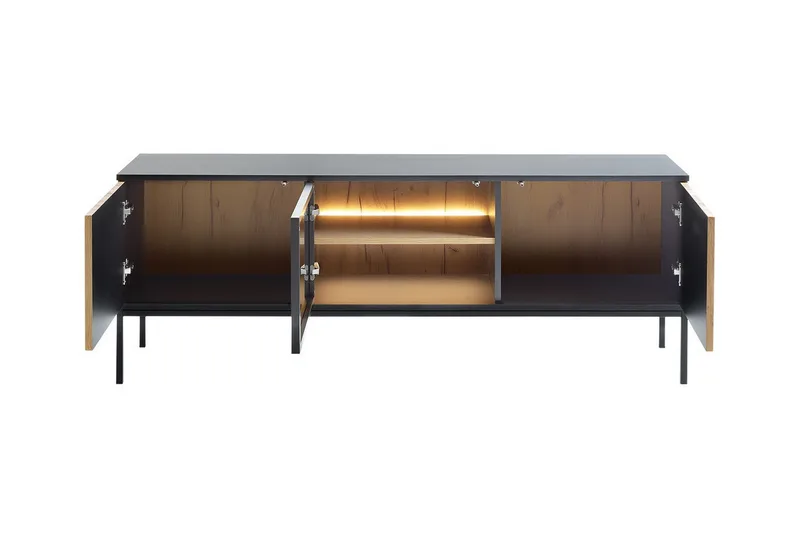 Klinkerville Möbelset Vardagsrum med Belysning TV-bänk vitrin - Svart Trä / Brun / Ribbad / Glas - Products - Förvaring - Förvaringsmöbler - Möbelset för vardagsrum