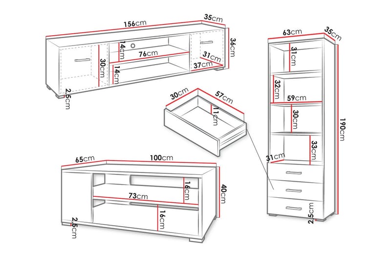 Lindesberg Möbelset För Vardagsrum - Vit - Products - Förvaring - Förvaringsmöbler - Möbelset för vardagsrum