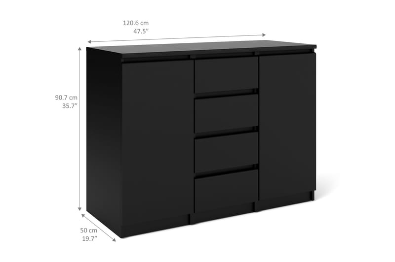 Naia Skänk med 2 Dörrar + 4 Lådor - Mattsvart - Products - Förvaring - Förvaringsmöbler - Sideboard & skänk