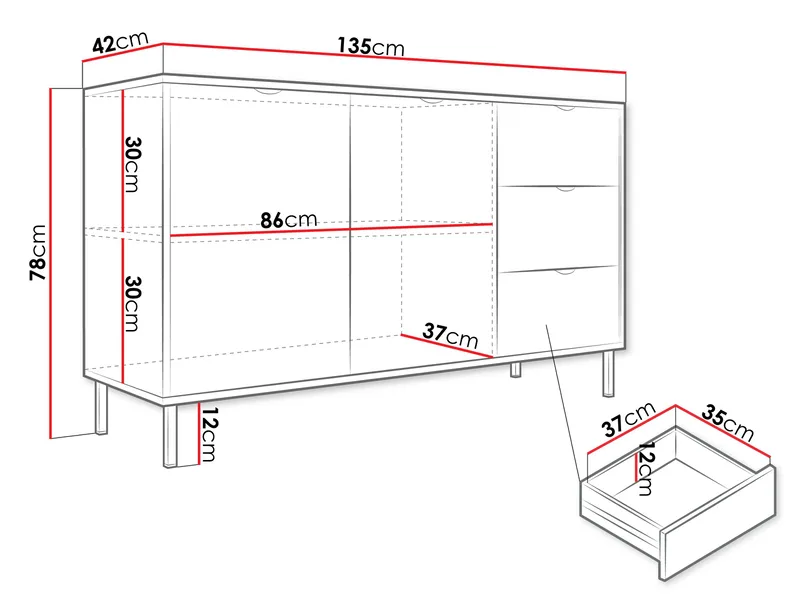 Salmor Skänk 135x42 cm - Vit - Products - Förvaring - Förvaringsmöbler - Sideboard & skänk