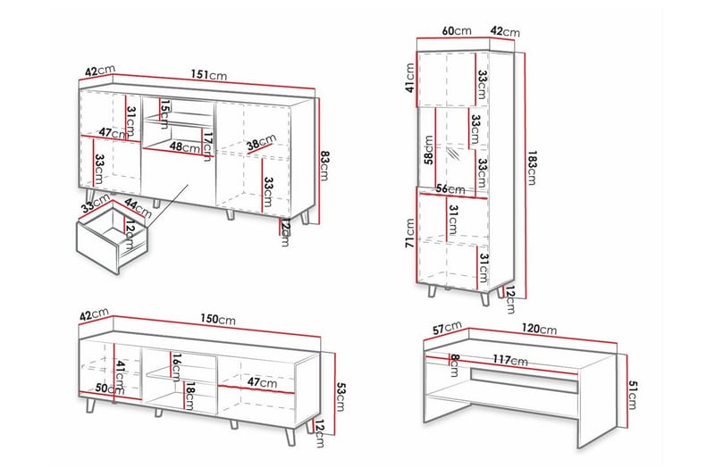 Strontian Möbelset För Vardagsrum Scandinavian Choice White - Products - Förvaring - Förvaringsmöbler - Möbelset för vardagsrum