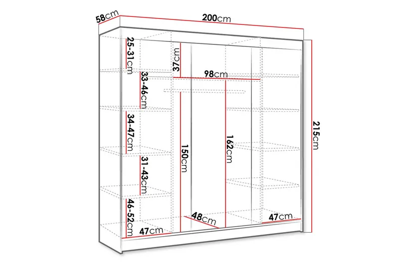 Cyria Garderob 200x215 cm - Svart/Vit - Products - Förvaring - Garderober & garderobssystem - Garderobsskåp