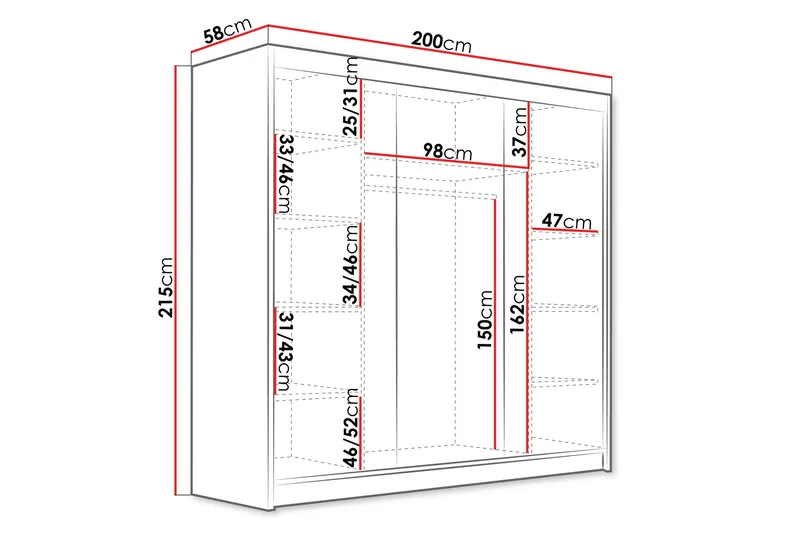 Dianna Garderob 200x215 cm - Vit/Svart - Products - Förvaring - Garderober & garderobssystem - Garderobsskåp