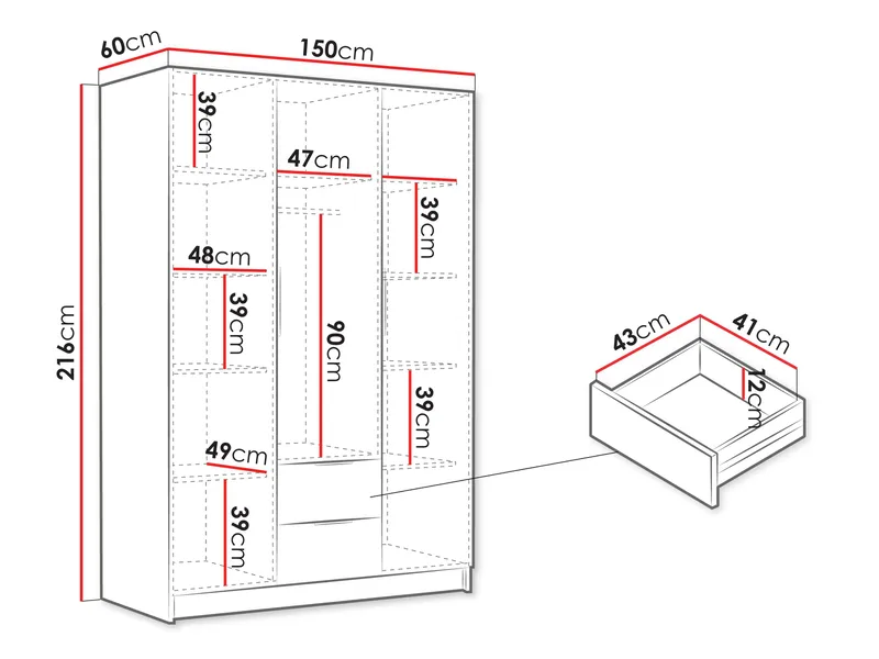 Herrljunga Garderob 150x215 cm med lådor - Brun/Svart - Products - Förvaring - Garderober & garderobssystem
