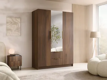 Herrljunga Garderob med Spegel 150x215 cm med lådor - Brun/Guld/Spegel - Products - Förvaring - Garderober & garderobssystem