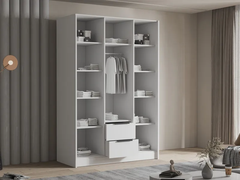 Herrljunga Garderob med Spegel 150x215 cm med lådor - Brun/Guld/Spegel - Products - Förvaring - Garderober & garderobssystem