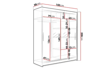 Leila Garderob 150 cm Skjutdörrar Smal Spegel - Ljus Ek - Products - Förvaring - Garderober & garderobssystem
