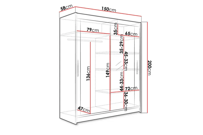 Leila Garderob 150 cm Skjutdörrar Spegel - Beige/Trä/Natur - Products - Förvaring - Garderober & garderobssystem