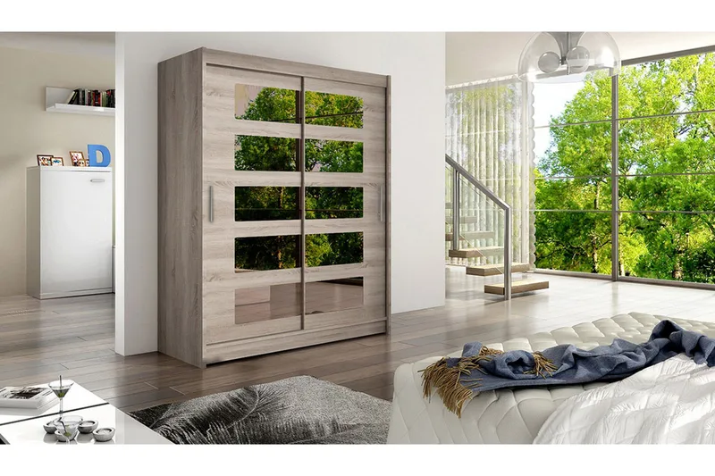 Leila Garderob Skjutdörrar 5-Delad Spegel - Beige/Trä/Natur - Products - Förvaring - Garderober & garderobssystem