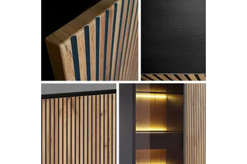 Klinkerville Lågt Vitrinskåp Display med belysning 39 cm djup - Svart Trä / Glas / Ribbad - Products - Förvaring - Skåp - Vitrinskåp