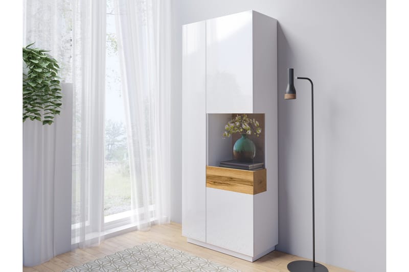 Tomeka Vitrinskåp 40 cm djup 80 cm bred 207 cm hög Ljust Trä Hylla Höger - Vit/Trä - Products - Förvaring - Skåp - Vitrinskåp