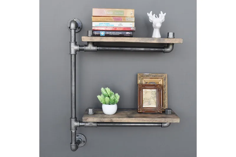 Evila Vägghylla Rör/Trä - Trä/Svart - Products - Förvaring - Småförvaring - Väggförvaring