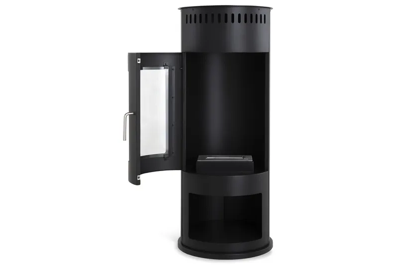 Corbo Fristående Rund Etanolkamin 112x45x45 cm i Glas och rostfritt stål - Svart - Products - Inredning - Kaminer - Kamin utan skorsten - Etanolkamin