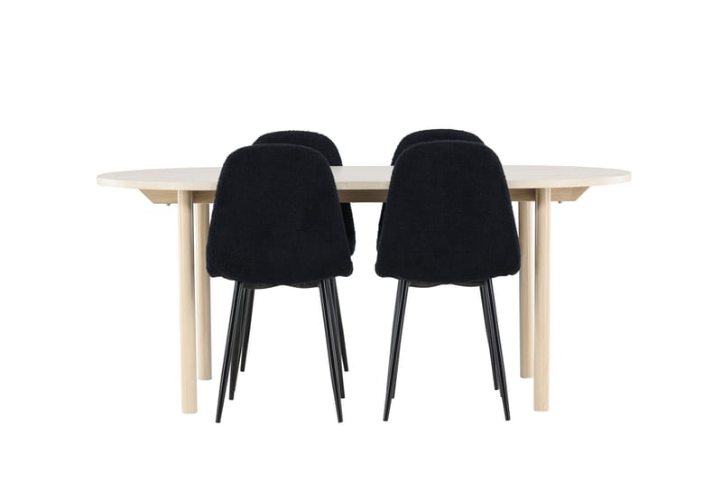 Andy Matgrupp 180 cm Oval med 4 Polar stolar - Whitewash/Svart - Products - Möbler - Bord & matgrupp - Matgrupp