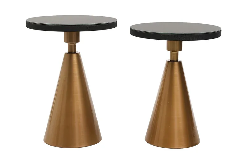 Caeth Sidobord Set Runt, Guld/Svart