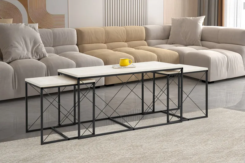 Defneia Soffbord 100 cm - Svart/Marmor - Products - Möbler - Bord & matgrupp - Avlastningsbord & sidobord - Satsbord