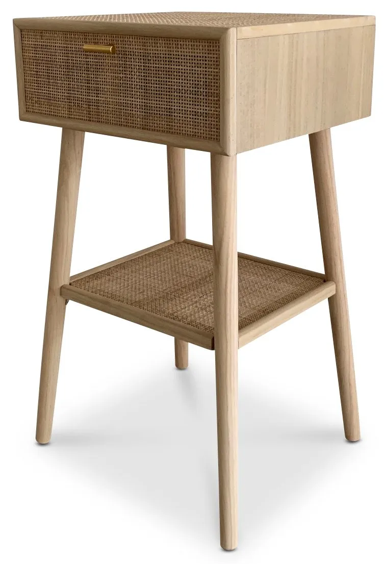 Sängbord i rotting/mässig höjd 70 cm - React - Ljus ek / Mässing - Products - Möbler - Bord & matgrupp - Avlastningsbord & sidobord - Sängbord & nattduksbord