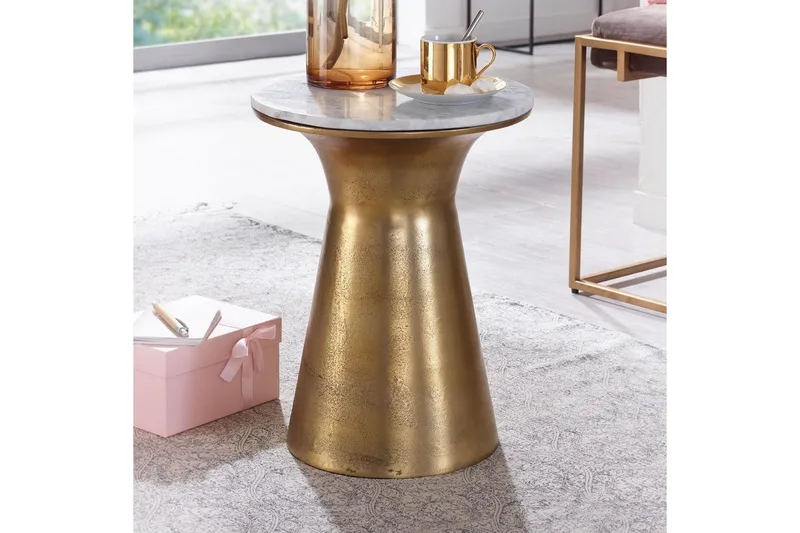 Sido bord Wohnling Äkta marmor rund 35 cm gyllene bas modern - Products - Möbler - Bord & matgrupp - Avlastningsbord & sidobord - Brickbord & småbord