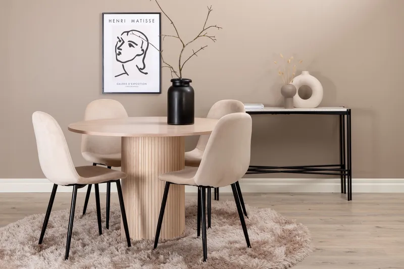 Bianca Matgrupp 110 cm Rund med 4 Polar stolar, Beige