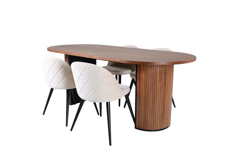 Bianca Matgrupp 200 cm Oval med 4 Velvet stolar, Svart