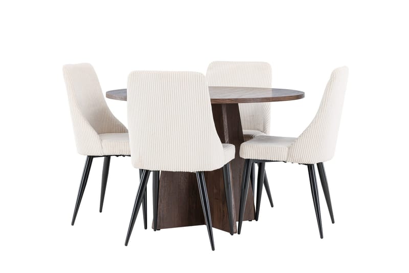 Bootcut Matgrupp 110 cm Rund med 4 Leone stolar - Mocca/Beige - Products - Möbler - Bord & matgrupp - Matgrupp