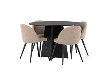 Bootcut Matgrupp 110 cm Rund med 4 Velvet stolar - Beige - Products - Möbler - Bord & matgrupp - Matgrupp