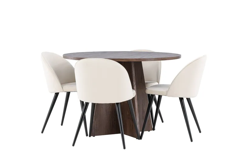 Bootcut Matgrupp 110 cm Rund med 4 Velvet stolar - Mocca/Beige - Products - Möbler - Bord & matgrupp - Matgrupp