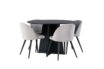 Bootcut Matgrupp 110 cm Rund med 4 Velvet stolar - Svart - Products - Möbler - Bord & matgrupp - Matgrupp