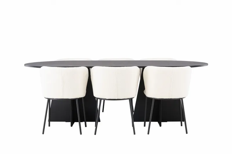 Bootcut Matgrupp 230 cm Oval med 6 Edina Stolar, Svart