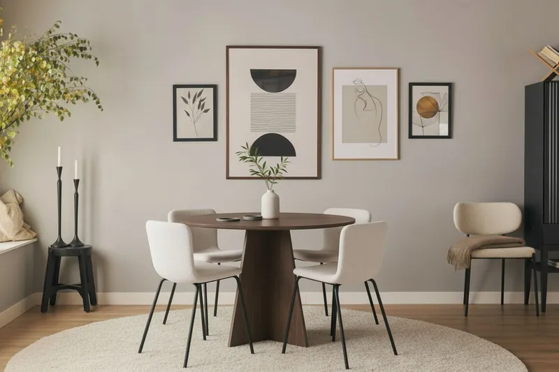 Bootcut Runt Litet Matbord Valnöt 110 cm med 4 Katy Matstolar - Products - Möbler - Bord & matgrupp - Matgrupp