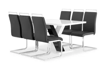 Cesi Matgrupp Rektangulärt matbord 140 cm + 6 Isoda Läder Marstolar - Vit / Svart / Krome - Products - Möbler - Bord & matgrupp - Matgrupp