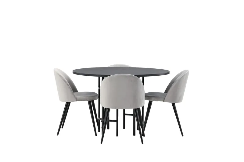 Copenhagen Matgrupp 115 cm Rund med 4 Velvet stolar, Svart