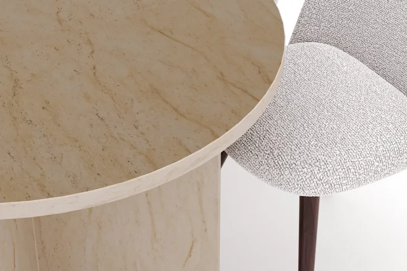 Dano Matbord 180 cm  med 6 Nibe Plus Matstolar - Travertin / Vit - Products - Möbler - Bord & matgrupp - Matgrupp