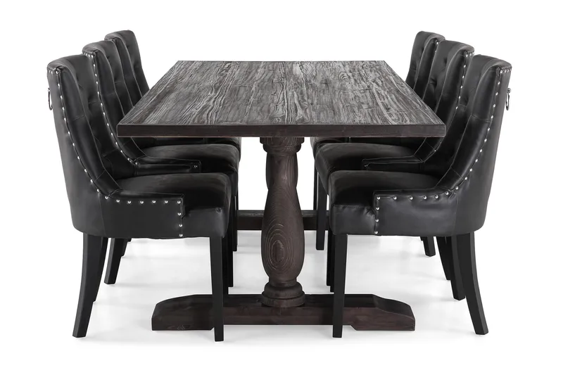 Dijon Matgrupp 200 cm med 6 Tuva Fåtölj - Vintage Trä / Svart Pu - Products - Möbler - Bord & matgrupp - Matgrupp