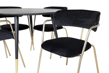 Dipp Matgrupp 115 cm Rund med 4 Arrow stolar - Svart/Guld - Products - Möbler - Bord & matgrupp - Matgrupp