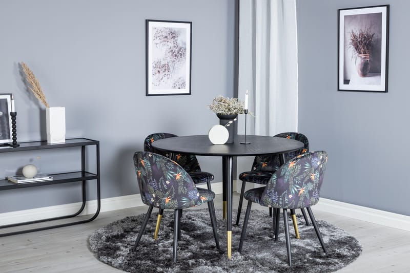 Dipp Matgrupp 115 cm Rund med 4 Velvet stolar - Svart/Guld - Products - Möbler - Bord & matgrupp - Matgrupp