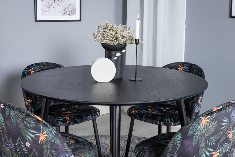 Dipp Matgrupp 115 cm Rund med 4 Velvet stolar - Svart/Guld - Products - Möbler - Bord & matgrupp - Matgrupp